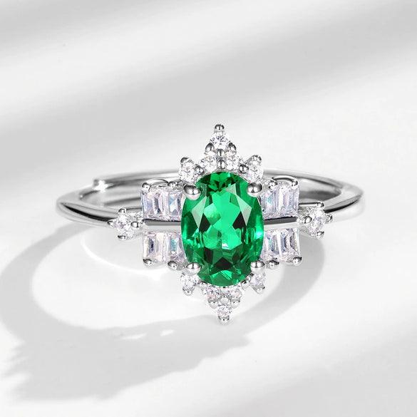 Wholesale Jewelry Cultivated Emerald Eggshaped Geometric Fashion Women's Ring With Electroplating