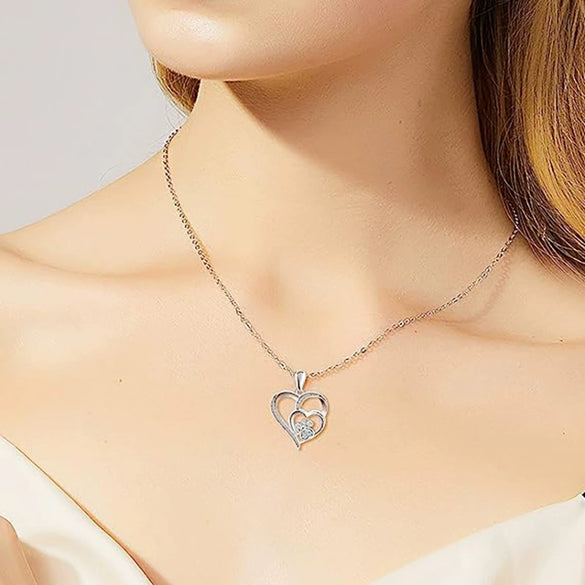 Wholesale Jewelry Cute Cat Claw Love Double Peach Heart Zircon Mixed Gemstone Inlay Copper Pendant Necklace