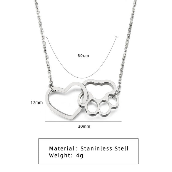 Wholesale Jewelry Cute Cat Paw Print Peach Heart Stainless Steel Necklace With Electroplating Treatment