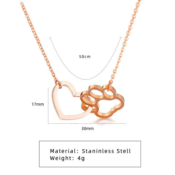 Wholesale Jewelry Cute Cat Paw Print Peach Heart Stainless Steel Necklace With Electroplating Treatment