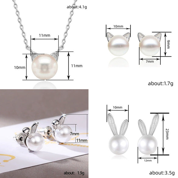 Wholesale Jewelry Cute Geometric Animal Zodiac Copper Mixed Gemstone Inlay Zirconia Cat Ears Imitation Pearl Necklace For Women