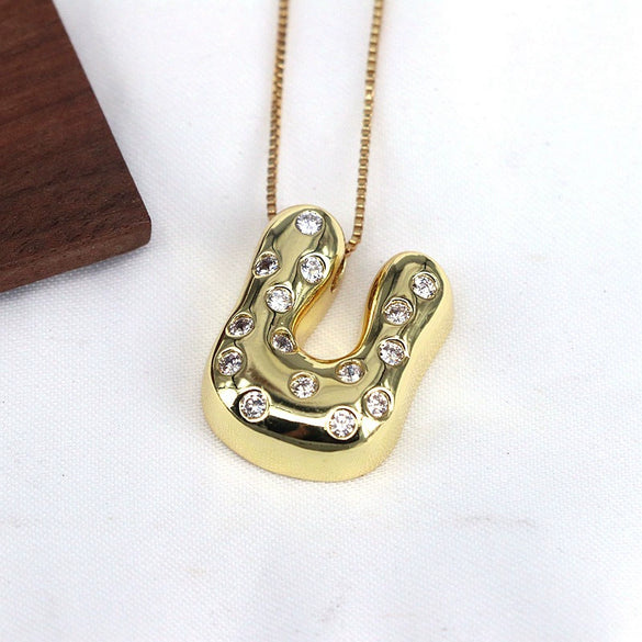 Wholesale Jewelry Cute Gold Plated Balloon Bubble Pendant Snake Chain Necklace Copper Alloy With Zircon Inlay And Letter Pattern