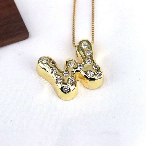 Wholesale Jewelry Cute Gold Plated Balloon Bubble Pendant Snake Chain Necklace Copper Alloy With Zircon Inlay And Letter Pattern