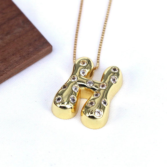 Wholesale Jewelry Cute Gold Plated Balloon Bubble Pendant Snake Chain Necklace Copper Alloy With Zircon Inlay And Letter Pattern