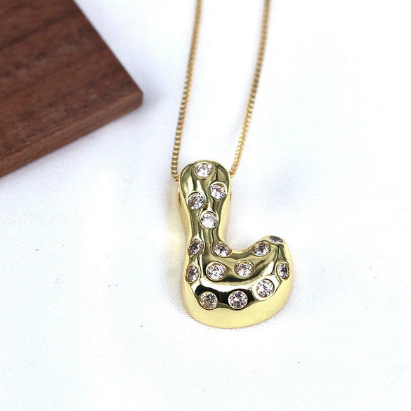 Wholesale Jewelry Cute Gold Plated Balloon Bubble Pendant Snake Chain Necklace Copper Alloy With Zircon Inlay And Letter Pattern