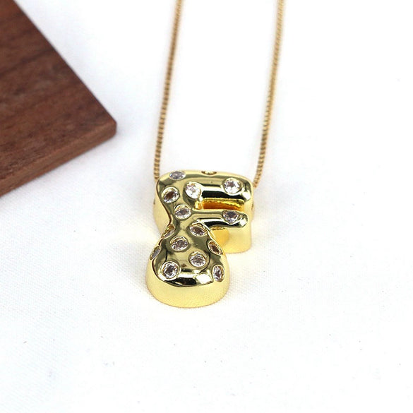 Wholesale Jewelry Cute Gold Plated Balloon Bubble Pendant Snake Chain Necklace Copper Alloy With Zircon Inlay And Letter Pattern
