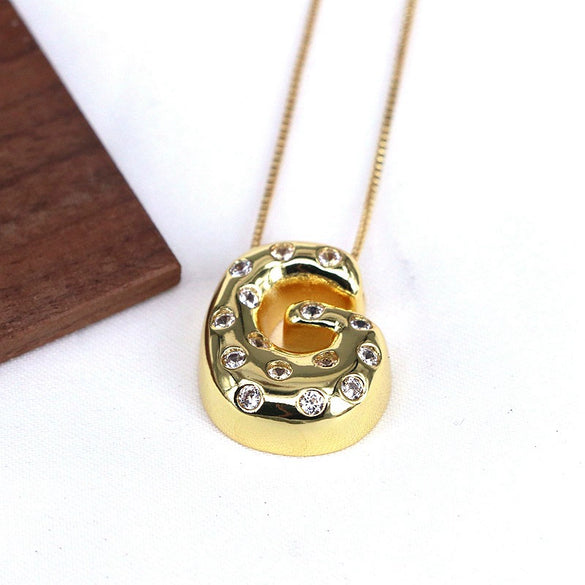Wholesale Jewelry Cute Gold Plated Balloon Bubble Pendant Snake Chain Necklace Copper Alloy With Zircon Inlay And Letter Pattern