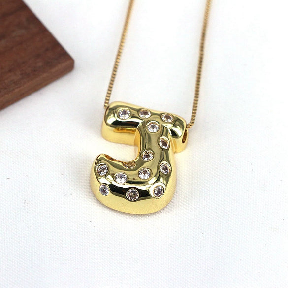 Wholesale Jewelry Cute Gold Plated Balloon Bubble Pendant Snake Chain Necklace Copper Alloy With Zircon Inlay And Letter Pattern