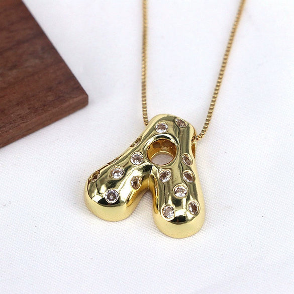 Wholesale Jewelry Cute Gold Plated Balloon Bubble Pendant Snake Chain Necklace Copper Alloy With Zircon Inlay And Letter Pattern