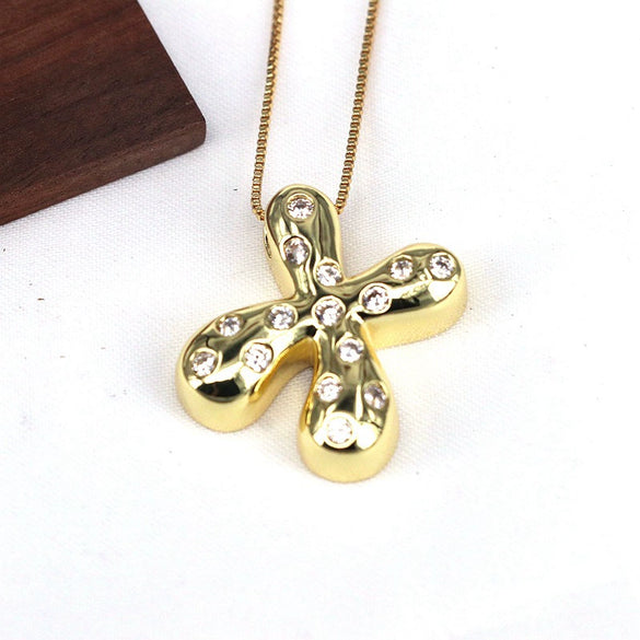 Wholesale Jewelry Cute Gold Plated Balloon Bubble Pendant Snake Chain Necklace Copper Alloy With Zircon Inlay And Letter Pattern