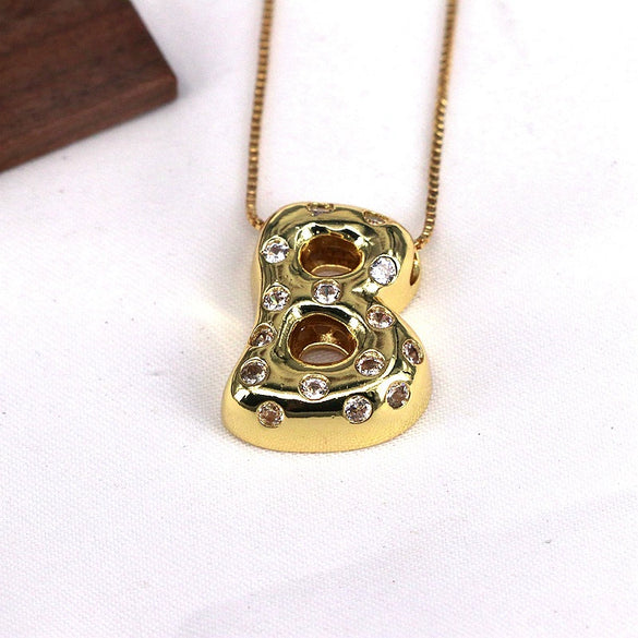 Wholesale Jewelry Cute Gold Plated Balloon Bubble Pendant Snake Chain Necklace Copper Alloy With Zircon Inlay And Letter Pattern