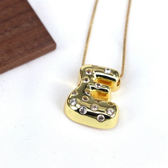 Wholesale Jewelry Cute Gold Plated Balloon Bubble Pendant Snake Chain Necklace Copper Alloy With Zircon Inlay And Letter Pattern