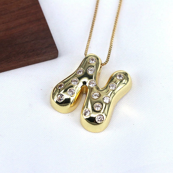Wholesale Jewelry Cute Gold Plated Balloon Bubble Pendant Snake Chain Necklace Copper Alloy With Zircon Inlay And Letter Pattern