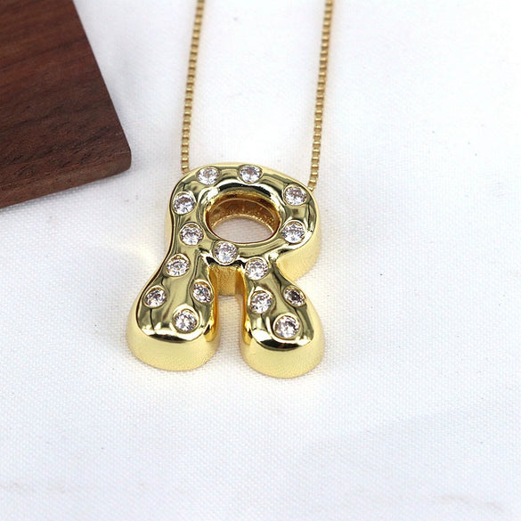 Wholesale Jewelry Cute Gold Plated Balloon Bubble Pendant Snake Chain Necklace Copper Alloy With Zircon Inlay And Letter Pattern