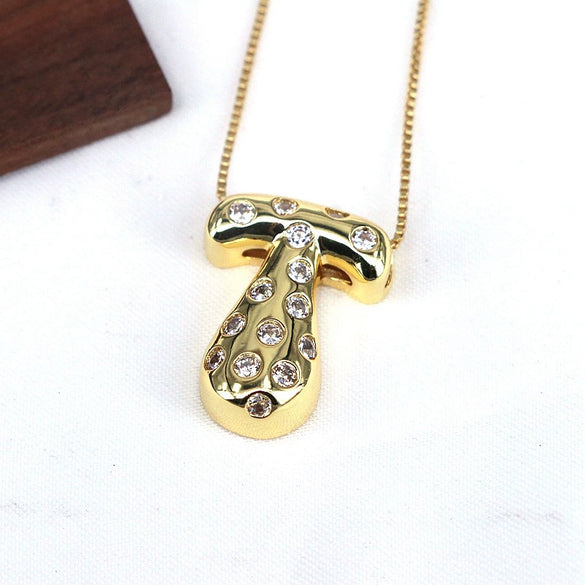 Wholesale Jewelry Cute Gold Plated Balloon Bubble Pendant Snake Chain Necklace Copper Alloy With Zircon Inlay And Letter Pattern