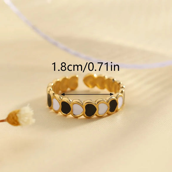 Wholesale Jewelry Cute Romantic Pastoral Leaves Heart Shape Snake 304 Stainless Steel 18K Gold Plated Enamel Rings