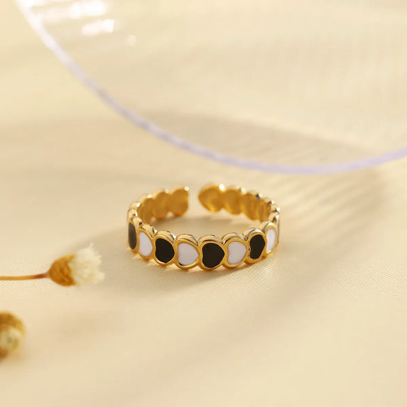 Wholesale Jewelry Cute Romantic Pastoral Leaves Heart Shape Snake 304 Stainless Steel 18K Gold Plated Enamel Rings