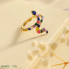 Wholesale Jewelry Cute Romantic Pastoral Leaves Heart Shape Snake 304 Stainless Steel 18K Gold Plated Enamel Rings