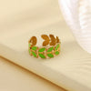 Wholesale Jewelry Cute Romantic Pastoral Leaves Heart Shape Snake 304 Stainless Steel 18K Gold Plated Enamel Rings