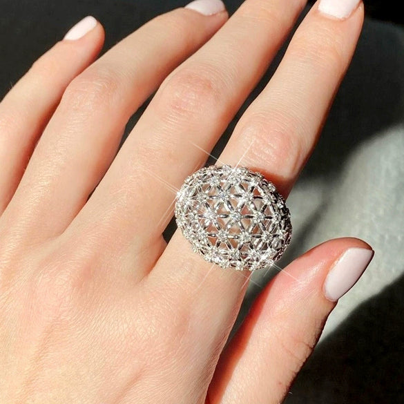 Wholesale Jewelry Daisy Crown Wave Pattern Copper Inlaid Zircon Women's Ring