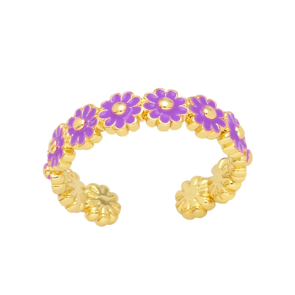 Wholesale Jewelry Daisy Enamel Copper Open Ring Electroplating Minimalist Design