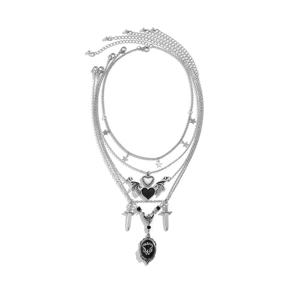Wholesale Jewelry Dark Fashion Geometric Metal Alloy Heart Wings Swordshaped Pendant Necklace For Women With Electroplating