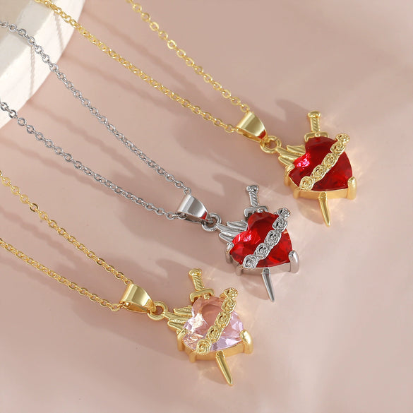 Wholesale Jewelry Dark Ins Love Rose Copper O Word Chain Sacred Heart Cross Pendant Diamondencrusted Fashion Crystal Necklace For Women