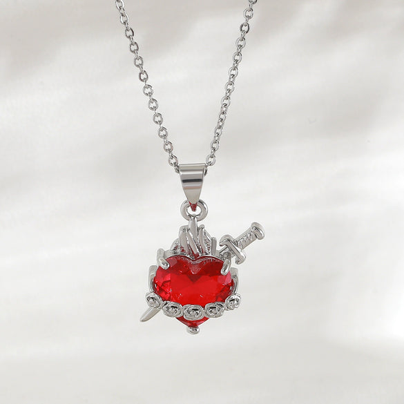 Wholesale Jewelry Dark Ins Love Rose Copper O Word Chain Sacred Heart Cross Pendant Diamondencrusted Fashion Crystal Necklace For Women