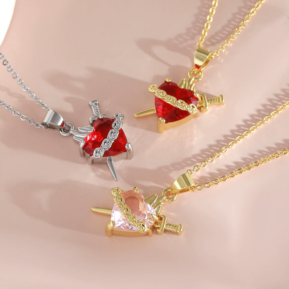 Wholesale Jewelry Dark Ins Love Rose Copper O Word Chain Sacred Heart Cross Pendant Diamondencrusted Fashion Crystal Necklace For Women