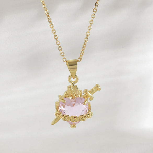 Wholesale Jewelry Dark Ins Love Rose Copper O Word Chain Sacred Heart Cross Pendant Diamondencrusted Fashion Crystal Necklace For Women