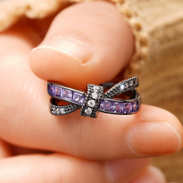 Wholesale Jewelry Dark Style Geometric Copper Ring With Zirconia Double Layer Design For Women