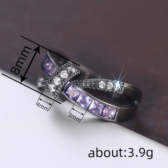 Wholesale Jewelry Dark Style Geometric Copper Ring With Zirconia Double Layer Design For Women