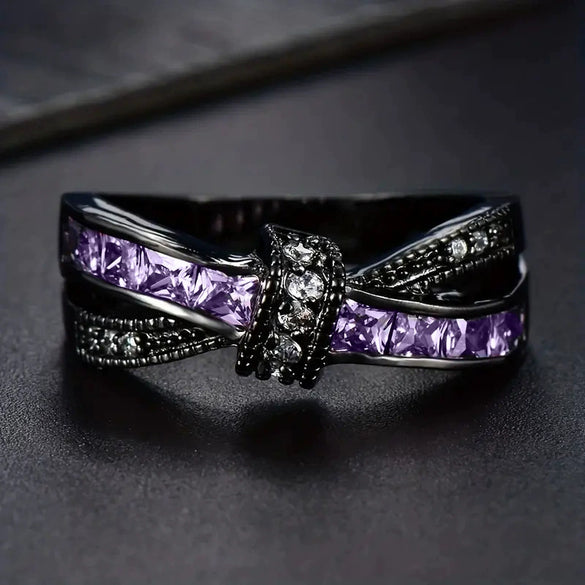 Wholesale Jewelry Dark Style Geometric Copper Ring With Zirconia Double Layer Design For Women