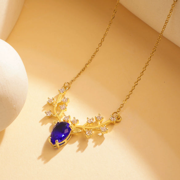 Wholesale Jewelry Deer Antler Titanium Steel And Copper Real Gold Plated Necklace Sweet Animal Style Fashion Accessories