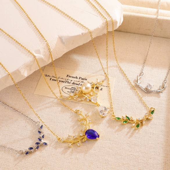 Wholesale Jewelry Deer Antler Titanium Steel And Copper Real Gold Plated Necklace Sweet Animal Style Fashion Accessories