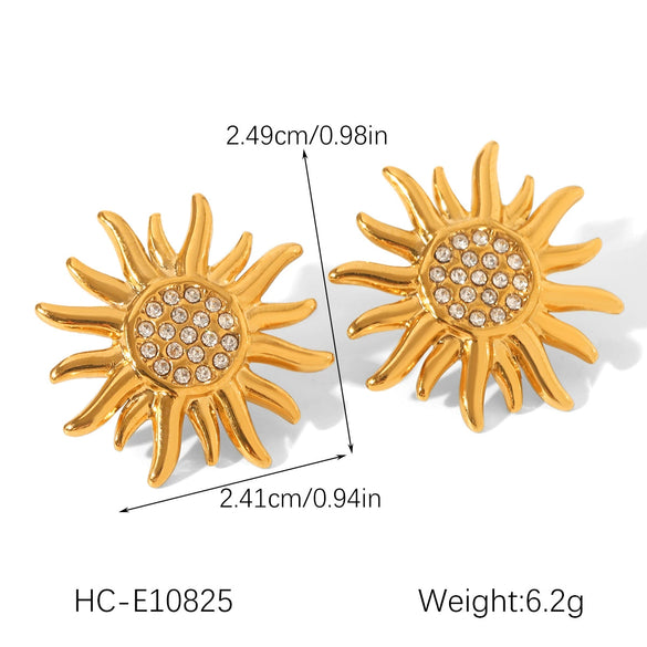 Wholesale Jewelry Diamond Sunflower Necklace Open Ring Earrings For Women Titanium Steel Stainless Steel Electroplated Flower Shape