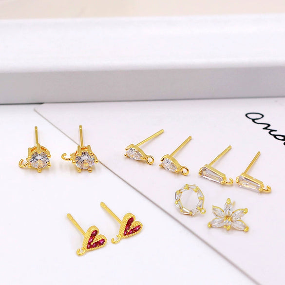 Wholesale Jewelry Diy Accessories Copper 925 Silver Needle Set With Diamond Hook Earrings Plated With 18K Real Gold Hanging Earrings Electroplating Flowers Style