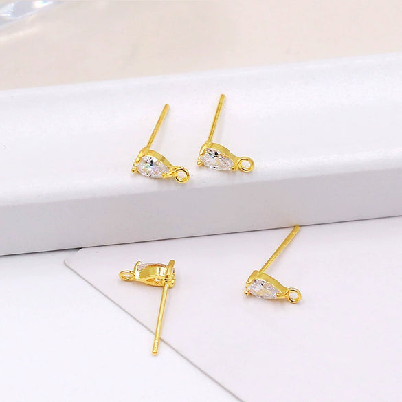 Wholesale Jewelry Diy Accessories Copper 925 Silver Needle Set With Diamond Hook Earrings Plated With 18K Real Gold Hanging Earrings Electroplating Flowers Style