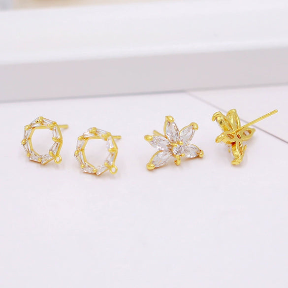 Wholesale Jewelry Diy Accessories Copper 925 Silver Needle Set With Diamond Hook Earrings Plated With 18K Real Gold Hanging Earrings Electroplating Flowers Style