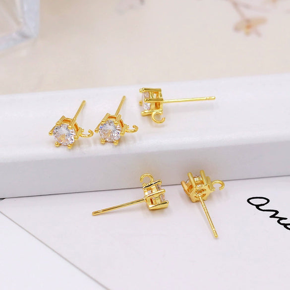 Wholesale Jewelry Diy Accessories Copper 925 Silver Needle Set With Diamond Hook Earrings Plated With 18K Real Gold Hanging Earrings Electroplating Flowers Style