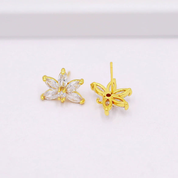 Wholesale Jewelry Diy Accessories Copper 925 Silver Needle Set With Diamond Hook Earrings Plated With 18K Real Gold Hanging Earrings Electroplating Flowers Style