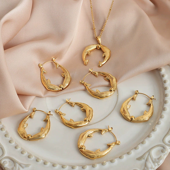 Wholesale Jewelry Dolphin 316L Stainless Steel Electroplated Marine Life Style Necklace Earrings For Women