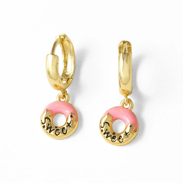 Wholesale Jewelry Donut Oil Drop Earrings Copper 18K Gold Plated Electroplated Geometric Style For Women