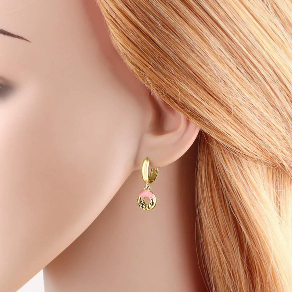 Wholesale Jewelry Donut Oil Drop Earrings Copper 18K Gold Plated Electroplated Geometric Style For Women