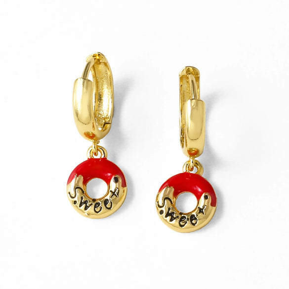 Wholesale Jewelry Donut Oil Drop Earrings Copper 18K Gold Plated Electroplated Geometric Style For Women