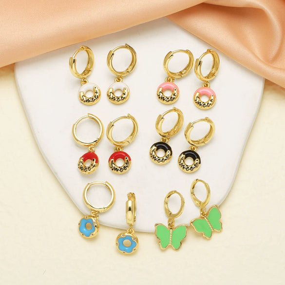 Wholesale Jewelry Donut Oil Drop Earrings Copper 18K Gold Plated Electroplated Geometric Style For Women