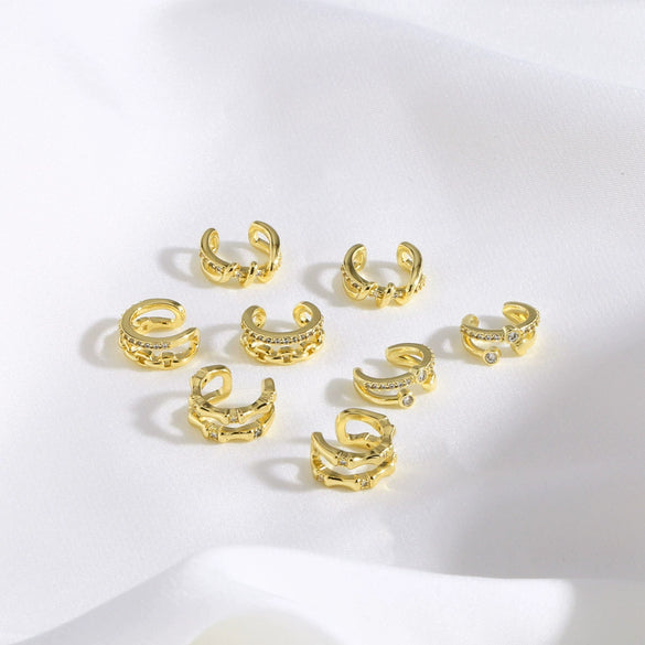 Wholesale Jewelry Doublelayer Ear Bone Clip Copper Geometric Style 18K Gold Plated Earrings
