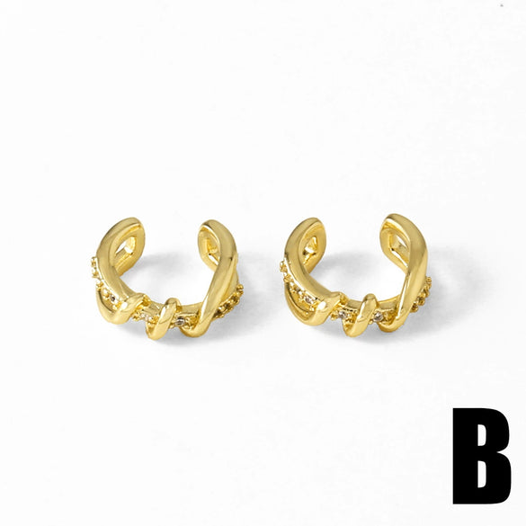 Wholesale Jewelry Doublelayer Ear Bone Clip Copper Geometric Style 18K Gold Plated Earrings