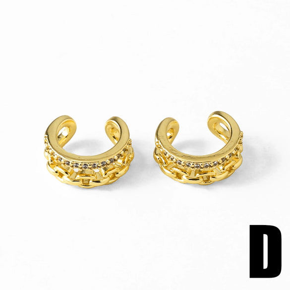 Wholesale Jewelry Doublelayer Ear Bone Clip Copper Geometric Style 18K Gold Plated Earrings