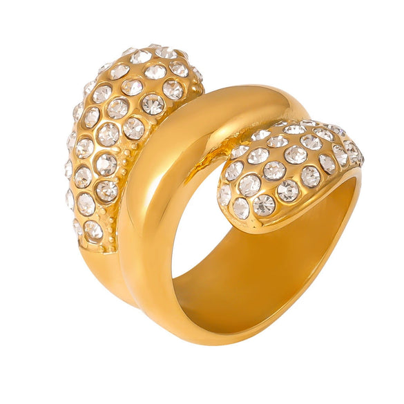 Wholesale Jewelry Dropshaped Zircon Multilayer Splicing 316L Stainless Steel 18K Gold Plated Geometric Ring For Women